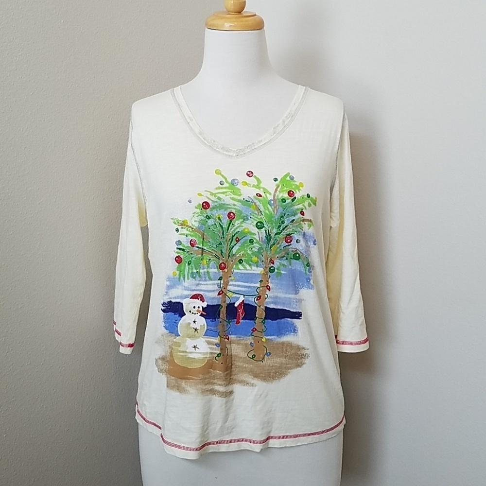 Hillard & Hanson Palm Trees & Snowman Christmas Shirt